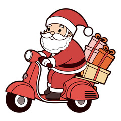 Funny Santa Driving Scooter with Presents Artwork