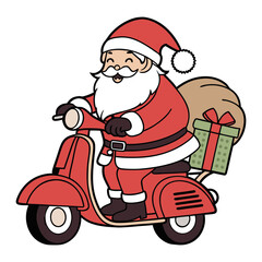 Santa Claus Riding Scooter with Gift Bag Cartoon Design