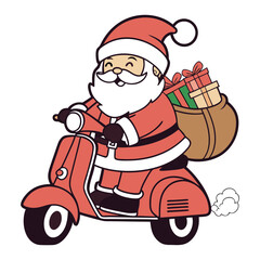 Funny Santa Driving Scooter with Presents Artwork