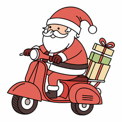 Funny Santa Driving Scooter with Presents Artwork