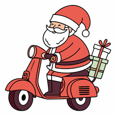 Funny Santa Driving Scooter with Presents Artwork