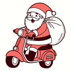 Santa Claus Riding Scooter with Gift Bag Cartoon Design
