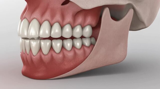 3D dental anatomy animation, human teeth structure, enamel dentin pulp visualization, medical