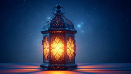 Ornate lantern glowing in the dark evoking ramadan and islamic traditions