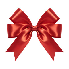 Shiny red satin ribbon bow isolated on transparent background