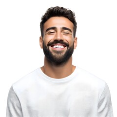 Fototapeta premium Smiling Man with Beard and Black Stripes on White Background