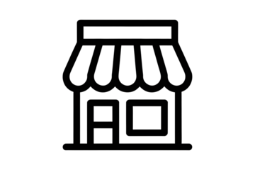 Black and white store front icon isolated on a transparent background