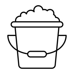 Soapy water bucket thin line icon, housework concept. Vector graphics. Bucket with handle and foam sign on white background, style icon mobile or web design.