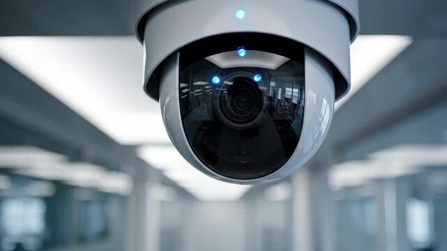 Security Camera Watches an Empty Office Hallway