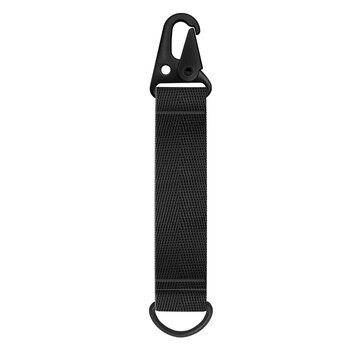 Keychain Key Chain Webbing Nylon Herringbone Black Snap Hook Carabiner Snaphook Safety Buckle Steel Metal Alloy Industry Safety White Background