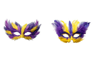 Masquerade Masks: A pair of vibrant masks adorned with elegant feathers, embodying mystery and allure, perfect for a grand celebration.