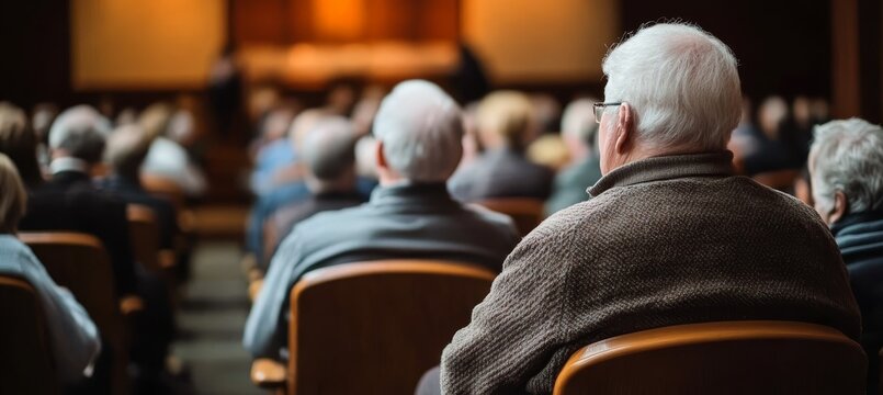 Warm Auditorium Senior Citizens Discuss Vital Retirement and Welfare Issues Together