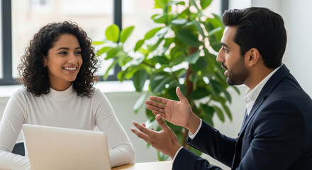 Diverse Professionals Discussing Business Strategy in Modern Office