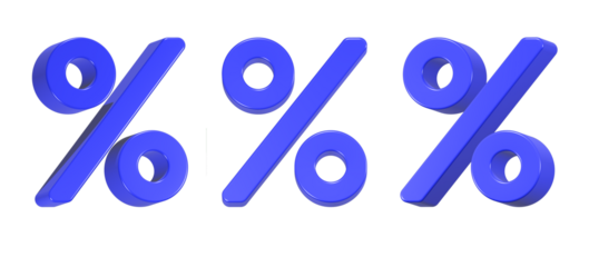 3d rendering icon percent in blue color