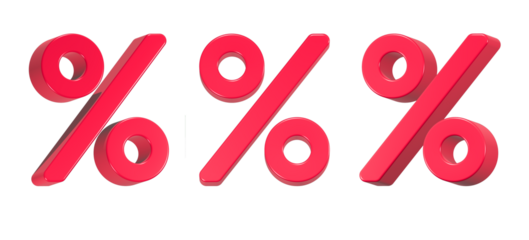 3d rendering icon percent in red color