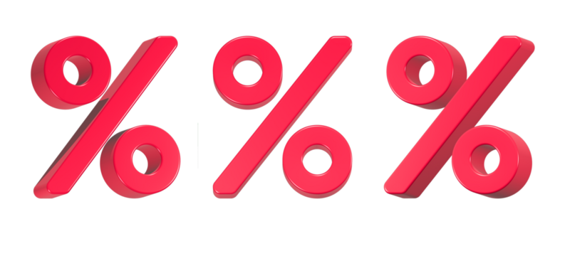 3d rendering icon percent in red color