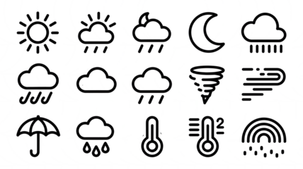 Weather forecast icons collection isolated on a transparent background