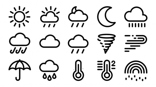 Weather forecast icons collection isolated on a transparent background