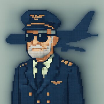 Pixelated aviation professional: Detailed depiction of a captain pilot character