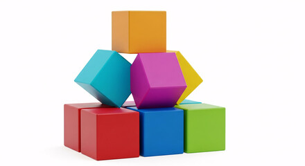 Obraz premium Colorful wooden building blocks arranged in a pyramid shape isolated on white background