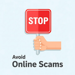 Protect yourself from online scams with this urgent stop sign graphic, ideal for security awareness campaigns and promoting internet safety measures