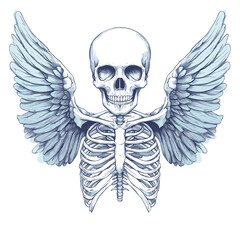 Fototapeta premium Winged skull and ribs, anatomical illustration , vector style simple color