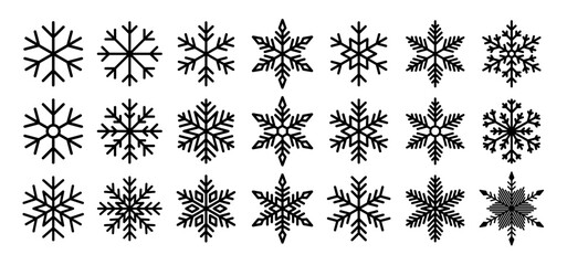 Snowflake thin line icon set. Geometric winter symbols
