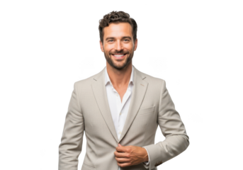 Smiling businessman in suit portrait, professional headshot, executive, corporate leader, model isolated on transparent background