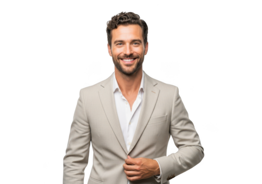 Smiling businessman in suit portrait, professional headshot, executive, corporate leader, model isolated on transparent background