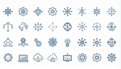 Collection of Hand-Drawn Data, Technology, and Machine Learning Icons on White Background