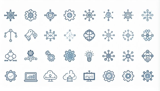 Collection of Hand-Drawn Data, Technology, and Machine Learning Icons on White Background