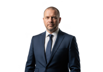 Professional businessman portrait in blue suit and tie headshot corporate image stock photo isolated on transparent background