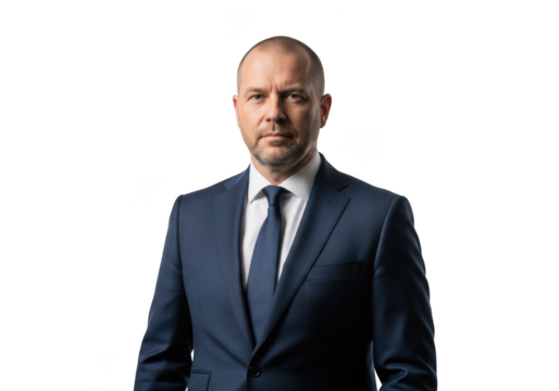 Professional businessman portrait in blue suit and tie headshot corporate image stock photo isolated on transparent background