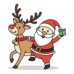 Santa Claus Riding Reindeer Holding Gift Cartoon Design