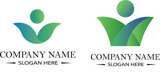 Two abstract green blue gradient logos with company name placeholders vector