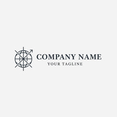 Minimalist logo design featuring a global compass symbol for a business brand.