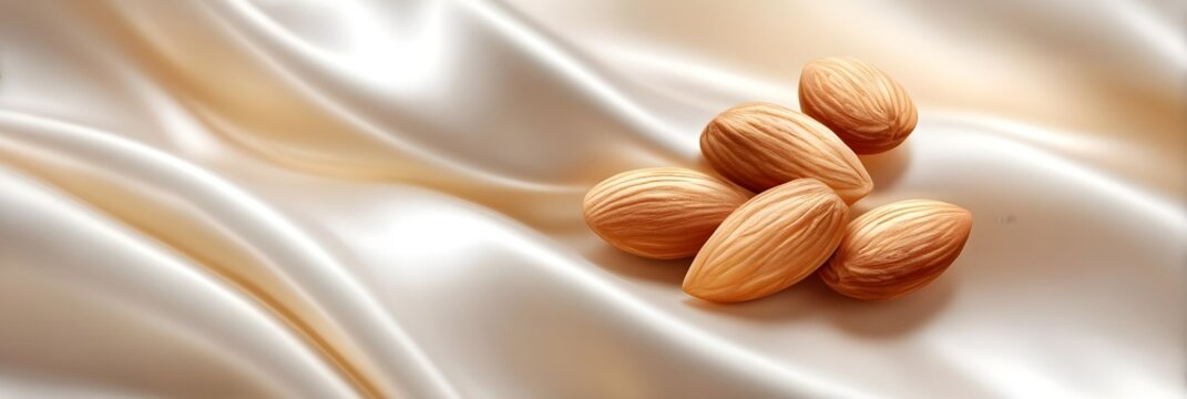 Almonds on a Smooth Silk Background for Culinary and Healthy Themes