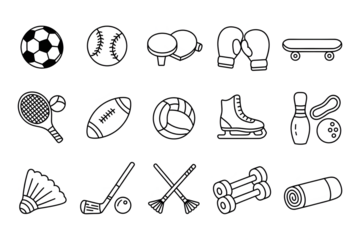 Hand Drawn Sports Equipment Collection isolated on a transparent background