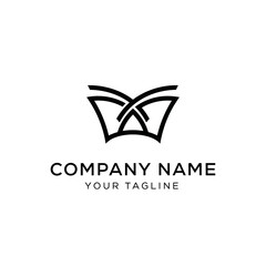 Elegant black and white logo featuring intertwined lines, resembling an open book, for a company.
