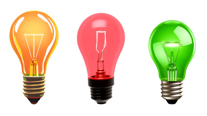 Orange, Red, and Green Incandescent Bulbs with Filament Details