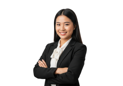 Professional asian businesswoman smiling portrait in suit, confident female executive isolated on transparent background - Powered by Adobe