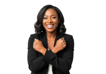 Smiling african american businesswoman with arms crossed in empowerment pose stock photo with transparent background isolated on transparent background