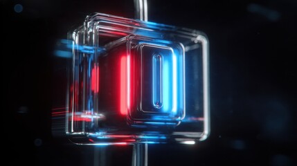 Dichromatic Fusion - A Spinning Red and Blue Neon Core in a Glass Chamber.