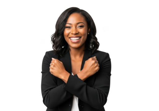 Smiling african american businesswoman with arms crossed in empowerment pose stock photo with transparent background isolated on transparent background