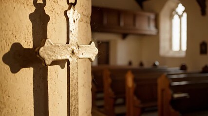 Cross Hanging Inside an Old Church in Europe During the Day - Powered by Adobe