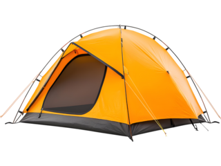 Orange camping tent isolated on transparent background. Perfect for outdoor adventure and hiking projects.