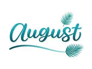 Obraz premium August Aqua Gloss Tropical Calligraphy with Palm Leaf Icon