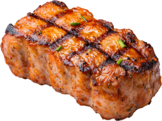 Grilled pork steaks isolated on transparent background. Ideal for barbecue, restaurant, and gourmet food design.