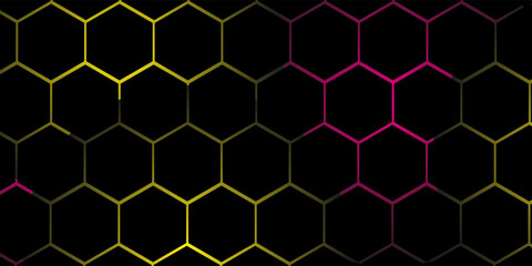 Obraz premium Dark hexagon abstract technology background with red colored bright flashes under hexagon. Hexagonal gaming vector
