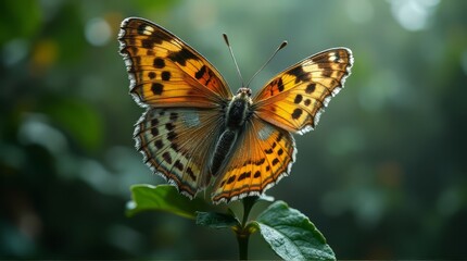 Obraz premium Orange Butterfly on Green Leaf